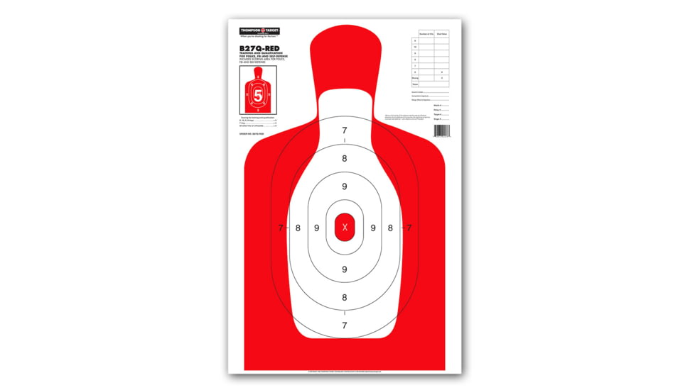 Thompson Target B27Q Silhouette Qualification Shooting Targets - 25x38in, 25 Pack, Red, 2XL, 0276-25