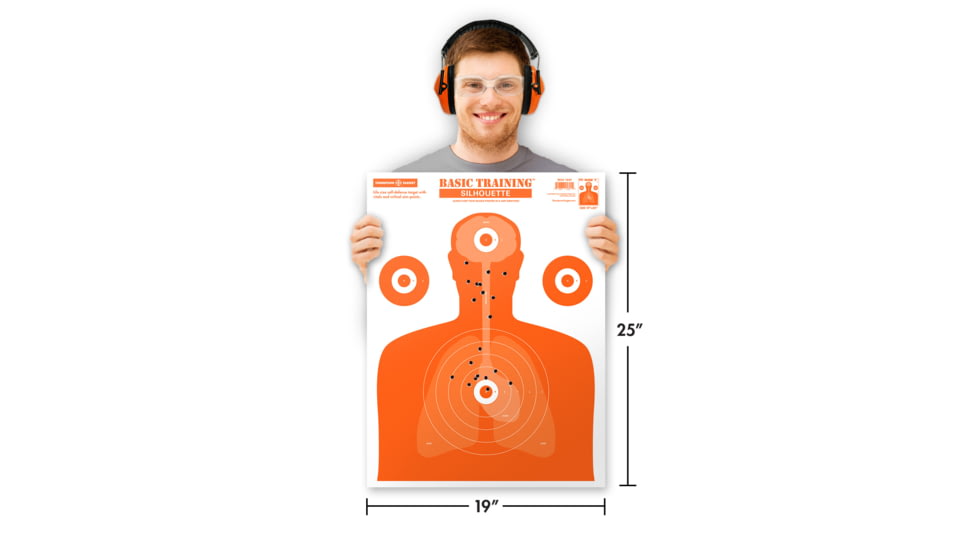 Thompson Target Basic Training Silhouette 19x25in Life Size Economy Paper Shooting Targets, 20 Pack, Orange, Extra Large, 1601-20
