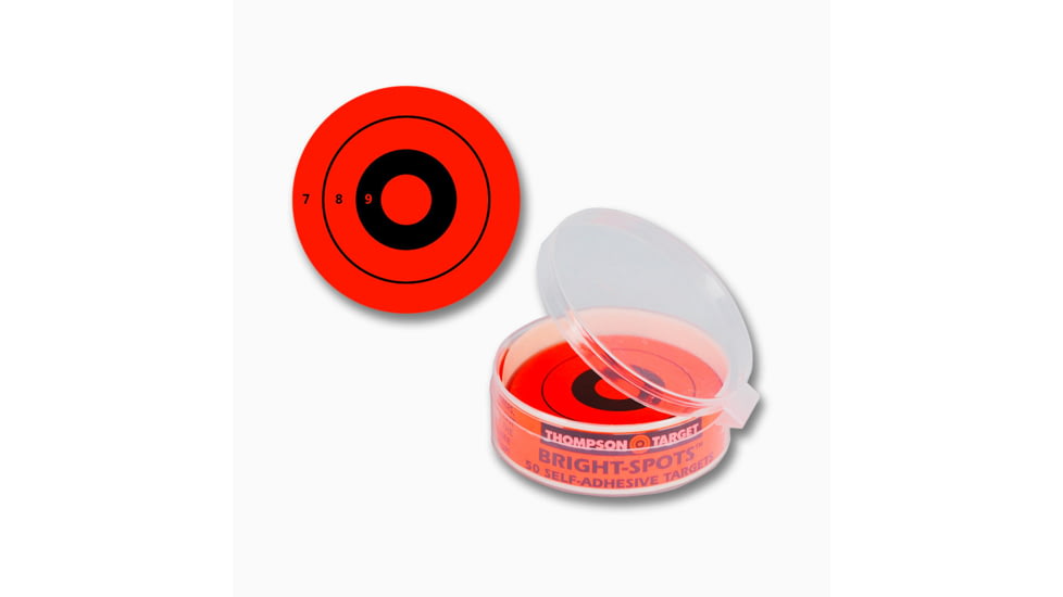 Thompson Target Bright Spots Orange 2.25in Adhesive Targets In Re-Close Container, 50 Pack, Orange, Extra Small, 5240-50