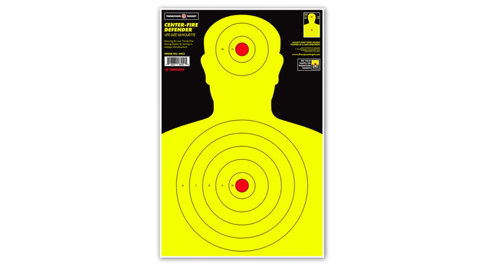 Thompson Target Center-Fire Life Size 12.5x19in Silhouette Paper Shooting Targets, 30 Pack, Yellow, Large, 6452-30