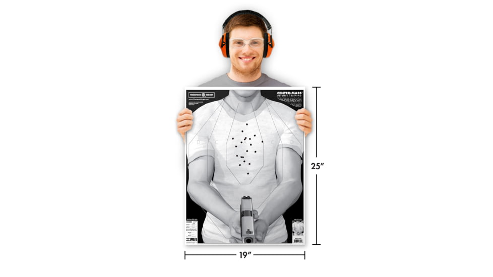 Thompson Target Center-Mass Life-Size Defense Training 19x25in Economy Paper Targets, 20 Pack, Black, Extra Large, 2702-20