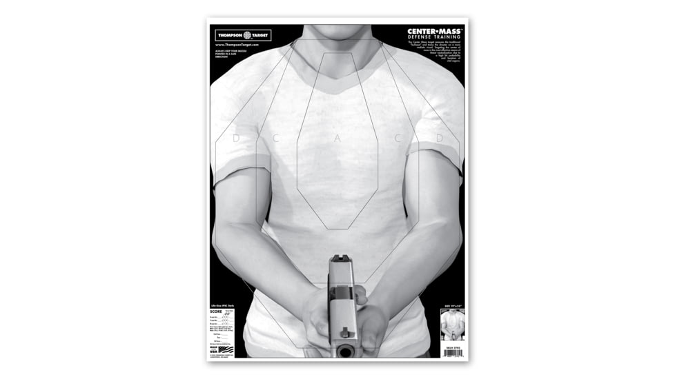 Thompson Target Center-Mass Life-Size Defense Training 19x25in Economy Paper Targets, 20 Pack, Black, Extra Large, 2702-20