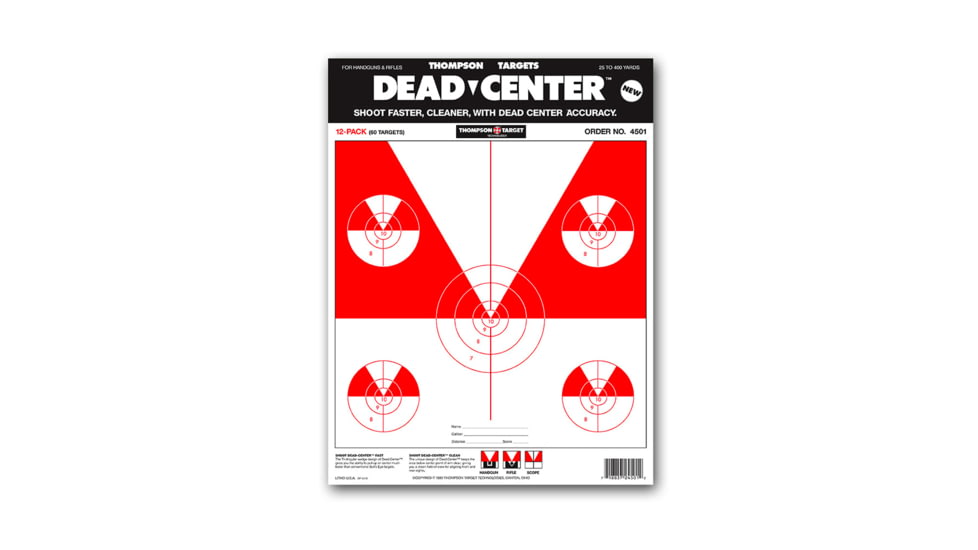 Thompson Target Dead Center Shooting Targets 9x12in Paper, 50 Pack, Red, Small, 4501-50