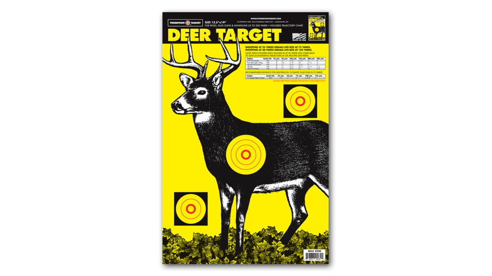 Thompson Target Deer 12.5x19in Paper Hunting Shooting Targets, 30 Pack, Yellow, Large, 4230-30