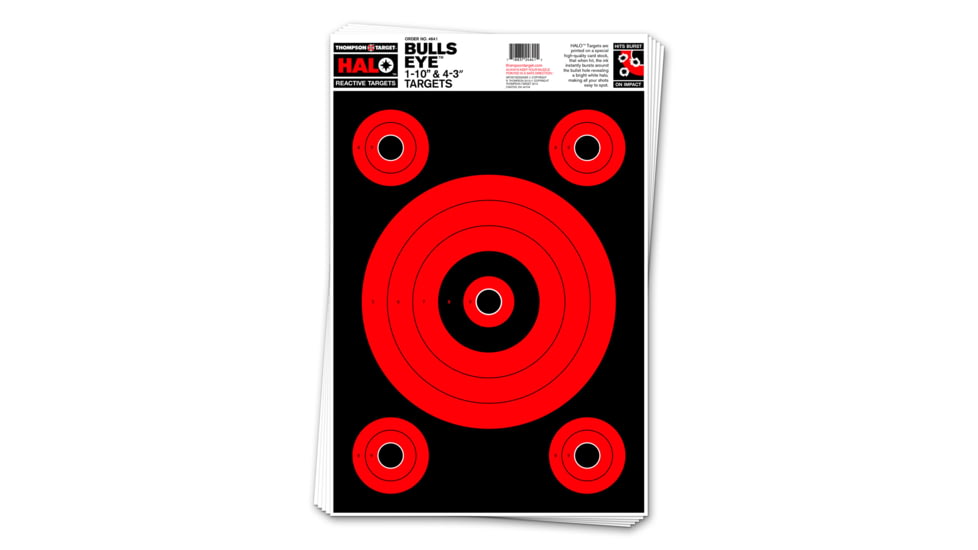 Thompson Target HALO Bullseye 10&amp;3 Reactive Splatter Targets 12.5x19, 10 Pack, Black/Red, Large, 4641-10