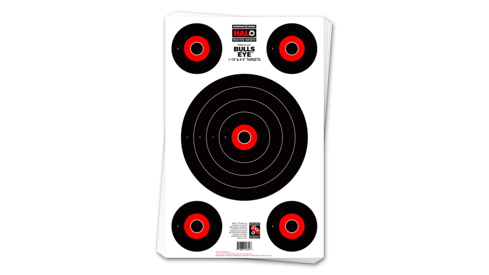 Thompson Target HALO Bullseye 10&amp;4 Reactive Splatter Targets 12.5x19, 10 Pack, Black/Red, Large, 4640-10