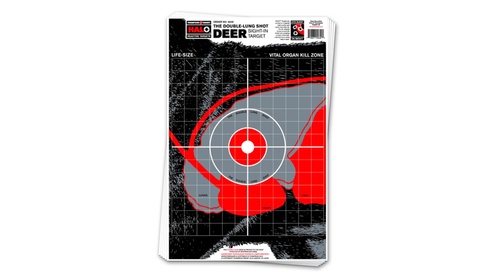 Thompson Target HALO Life-Size Deer Vitals Reactive Splatter Targets 12.5x19, 10 Pack, Black/Red, Large, 4649-10