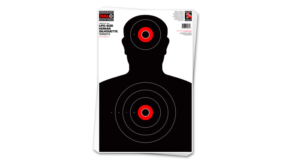Thompson Target HALO Life-Size Silhouette Reactive Splatter Shooting Targets 12.5x19, 10 Pack, Black/Red, Large, 4644-10