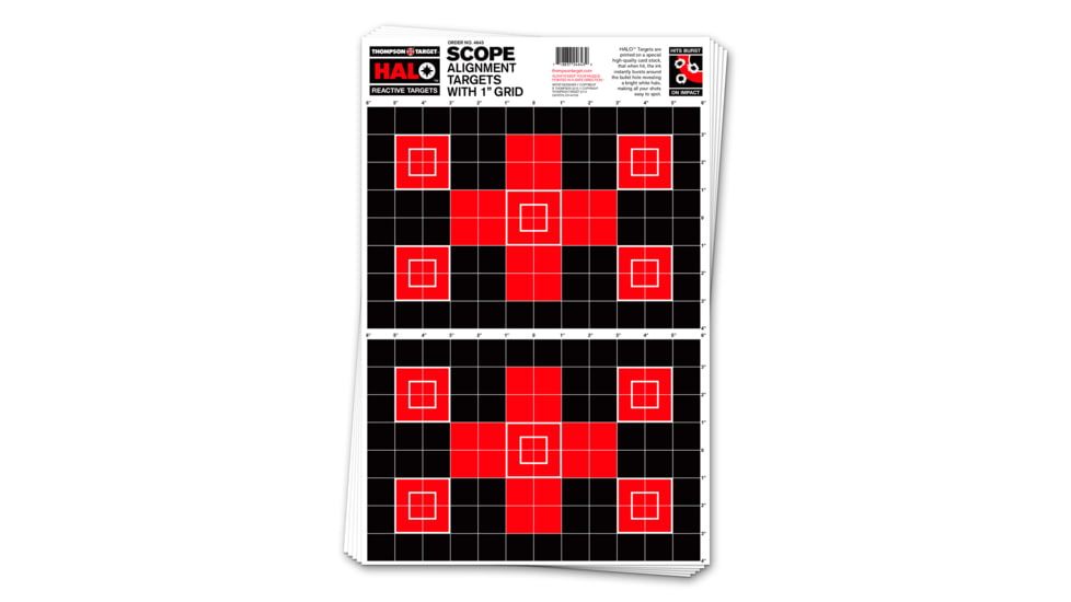 Thompson Target HALO Scope Alignment/Sight In Reactive Splatter Shooting Targets 12.5x19, 10 Pack, Black/Red, Large, 4643-10