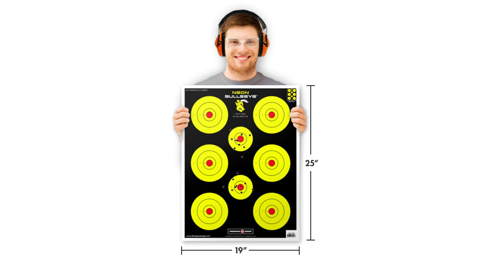 Thompson Target Neon Bullseye Ultra Bright Paper Shooting Targets 19x25, 20 Pack, Yellow, Extra Large, 4100-20
