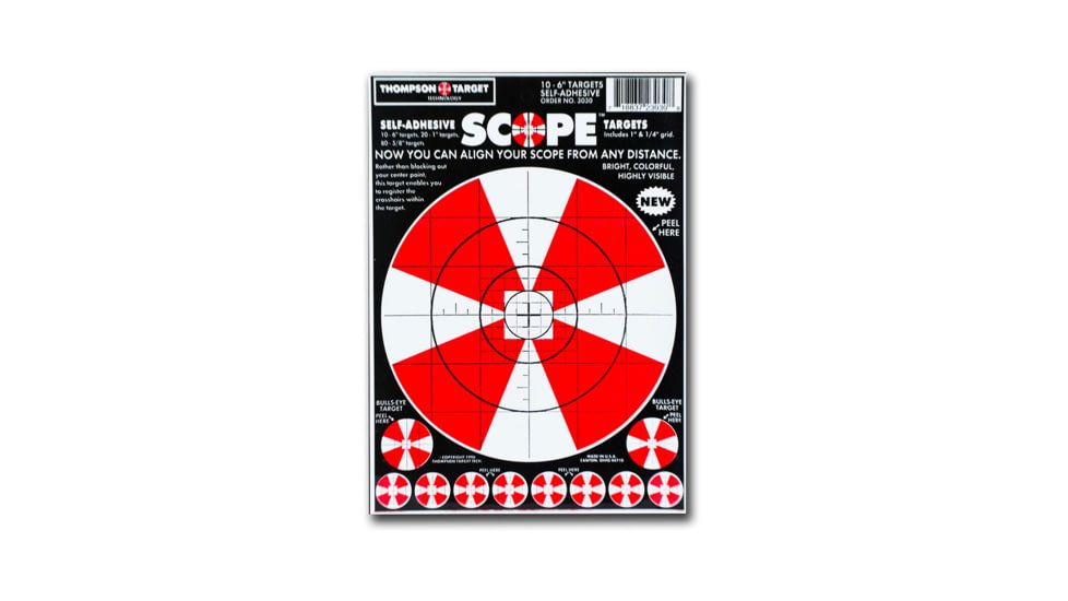 Thompson Target Scope Alignment 6.5x9in Adhesive Peel &amp; Stick Targets, 30 Pack, Red, XS, 3030-30