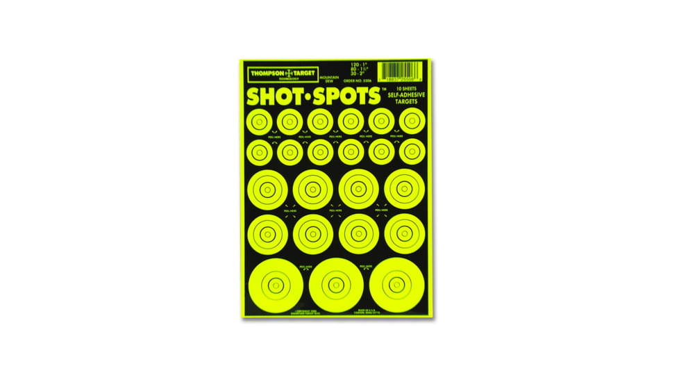 Thompson Target Shot Spots Orange 6.5x9in Adhesive Target Paster Bullseyes, 30 Pack, Green, XS, 5506-30