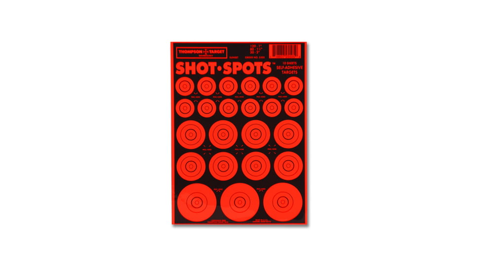 Thompson Target Shot Spots Orange 6.5x9in Adhesive Target Paster Bullseyes, 30 Pack, Orange, XS, 5505-30