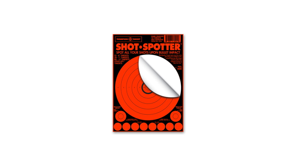 Thompson Target Shot Spotter 6.5x9in Adhesive Peel &amp; Stick Targets, 30 Pack, Orange, XS, 5504-30