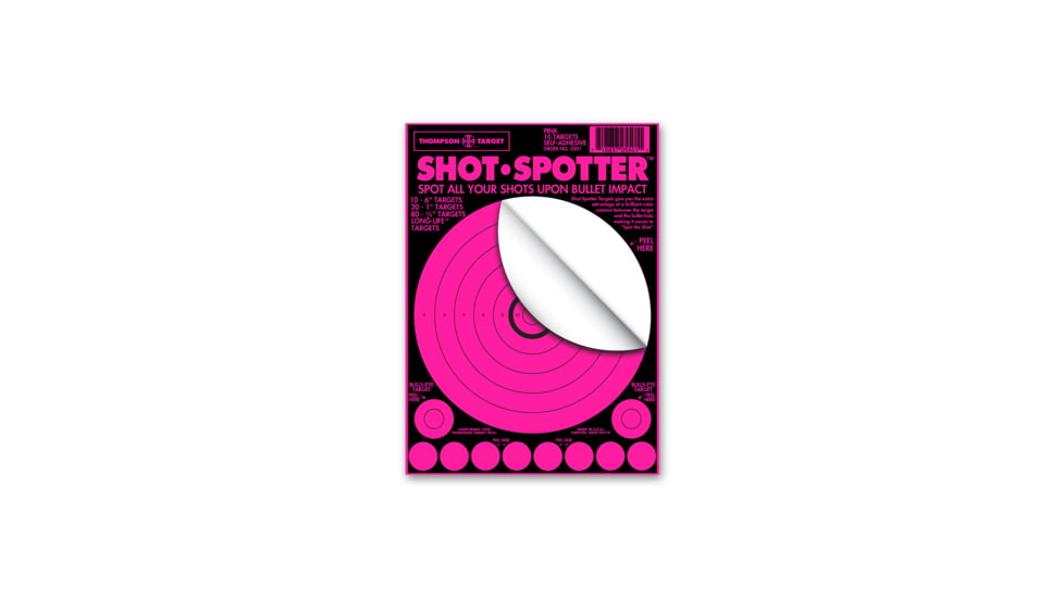 Thompson Target Shot Spotter 6.5x9in Adhesive Peel &amp; Stick Targets, 30 Pack, Pink, XS, 5501-30