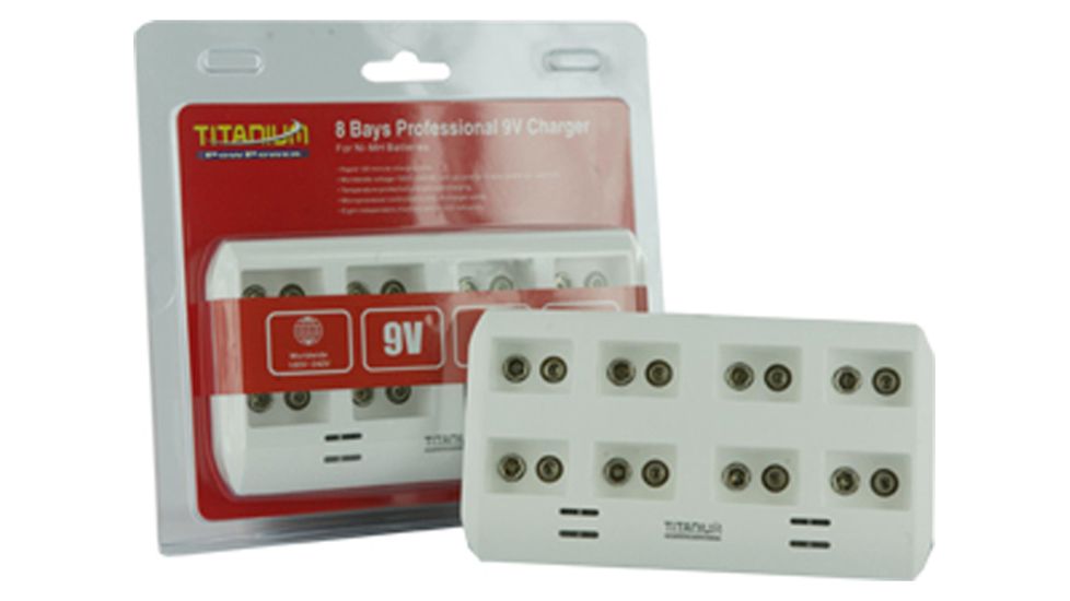 Titanium 8 Bay Smart Fast 9V Rechargeable Battery Charger, White, CH-TTP9V-8Bay