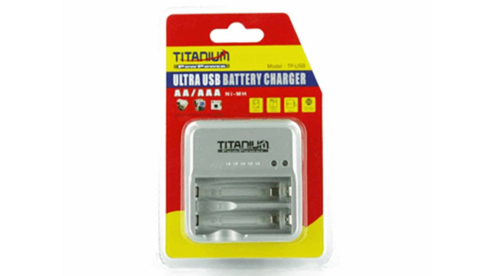 Titanium USB or AC powered Rapid Battery Charger for 2 AA or 2 AAA Rechargeables, Gray, CH-TP-USB