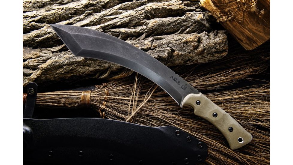 TOPS Knives A-Klub Fixed Blade Knife, 12.38in, 1095 RC 56-58 Steel, Green Canvas Micarta Handle, AKLB-02