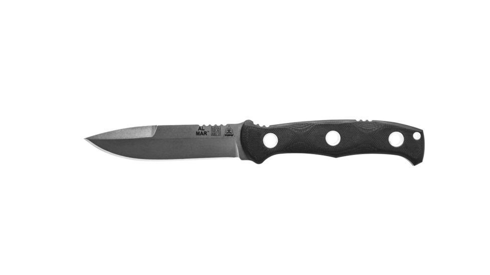 Tops Knives Al Mar Mini Sere Operator, Fixed Blade Knif, 4 in, Tumble Blade Finish, 154cm RC 58-60 Cryo Treated Steel, Black G10 Handle, AMAR-01