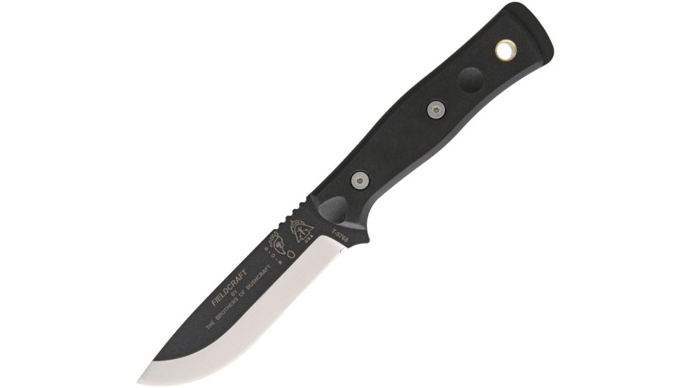 Tops Knives B.O.B. Hunter Black G-10 Fixed Blade Knife, 3.625in, 1095 Carbon Steel, Black, G10 Handle TPBROSBLK10