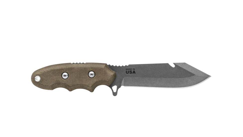 Tops Knives Backpacker's Bowie Fixed Blade Knife,4.5in,1095 RC 56-58 Steel,Tumble Blade,Green Canvas Micarta Handle, BPB-01