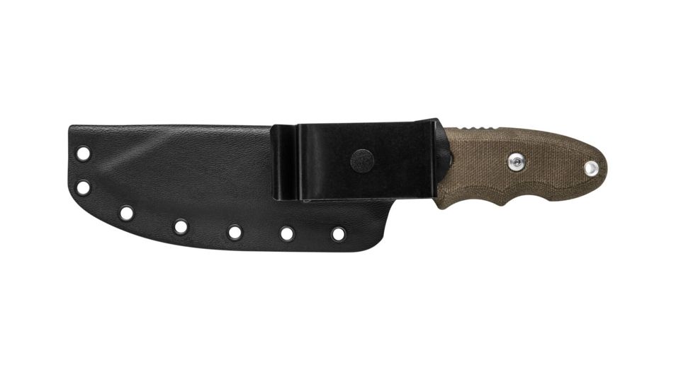 Tops Knives Backpacker's Bowie Fixed Blade Knife,4.5in,1095 RC 56-58 Steel,Tumble Blade,Green Canvas Micarta Handle, BPB-01