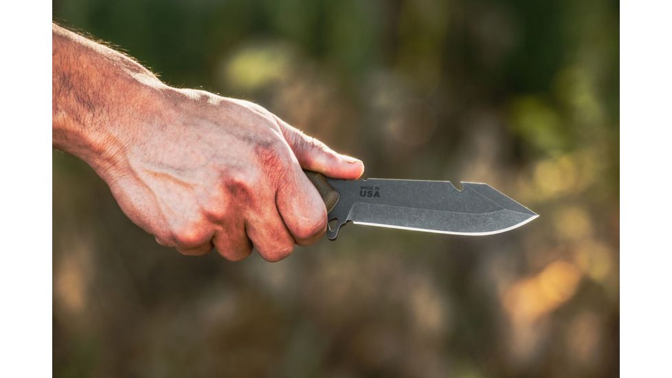 Tops Knives Backpacker's Bowie Fixed Blade Knife,4.5in,1095 RC 56-58 Steel,Tumble Blade,Green Canvas Micarta Handle, BPB-01