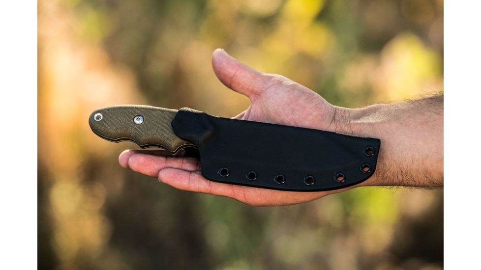 Tops Knives Backpacker's Bowie Fixed Blade Knife,4.5in,1095 RC 56-58 Steel,Tumble Blade,Green Canvas Micarta Handle, BPB-01