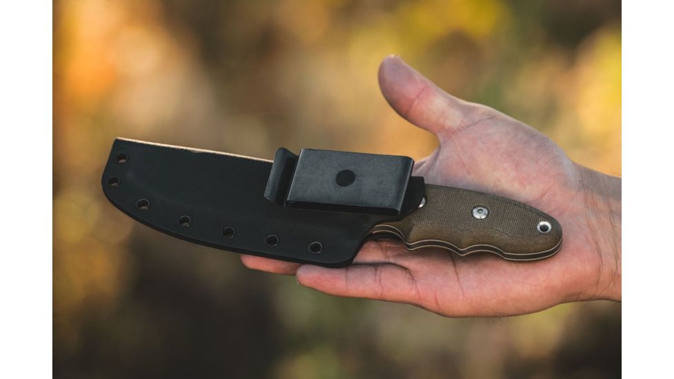 Tops Knives Backpacker's Bowie Fixed Blade Knife,4.5in,1095 RC 56-58 Steel,Tumble Blade,Green Canvas Micarta Handle, BPB-01