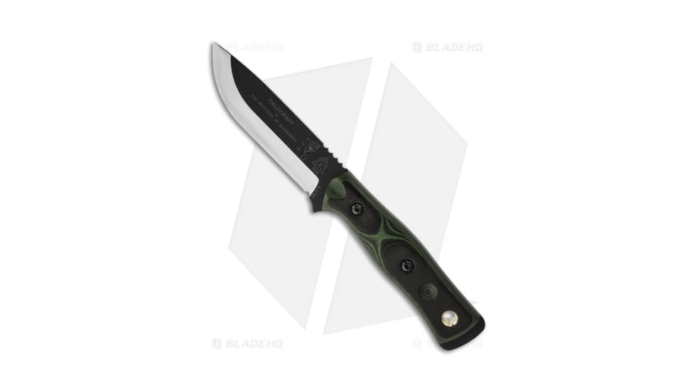 TOPS Knives BOB Brothers of Bushcraft Fieldcraft Fixed Blade Knife, 4.625in, 1095, Drop Point Blade, G10 Black/Green Handle, Black/Black/Green, 9.875in, BHQ-17691