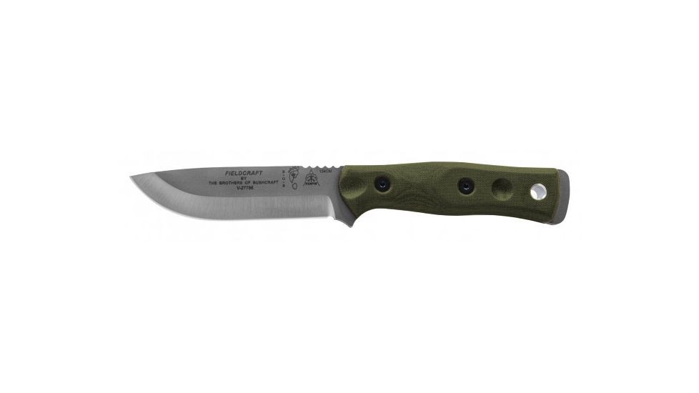 Tops Knives Brothers Of Bushcraft 154cm Fixed Blade Knife, w/Canvas Micarta Handle, Green, 4.75in, BROS-154-GCM