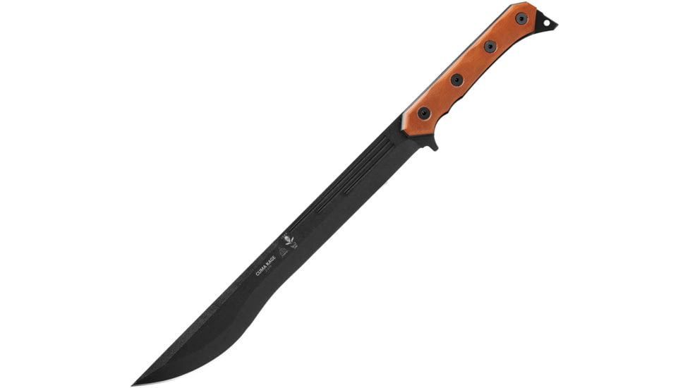 TOPS Knives C.U.M.A. Kage Knife, 15.5 black traction coated 1095HC steel blade, Tan canvas micarta handle, KAGE-01