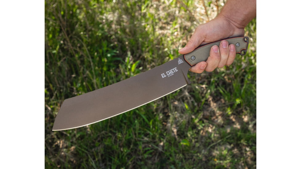 Tops Knives El Chete Fixed Blade Knife, 12 in, Midnight Bronze Blade, 1095 RC 56-58 Steel, Black Canvas Micarta Handle, w/dangler, ELCH-04