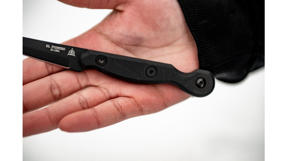 TOPS Knives El Pionero Blackout Edition Fixed Blade Knife, 3.38in, 1095 Steel, Spear Point, Black G10 Handle, ELPO-03