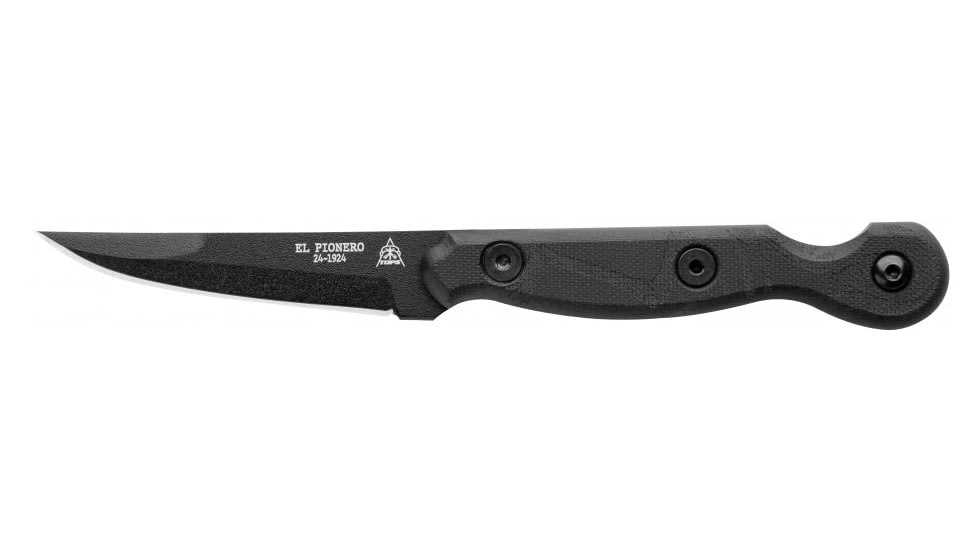 TOPS Knives El Pionero Blackout Edition Fixed Blade Knife, 3.38in, 1095 Steel, Spear Point, Black G10 Handle, ELPO-03