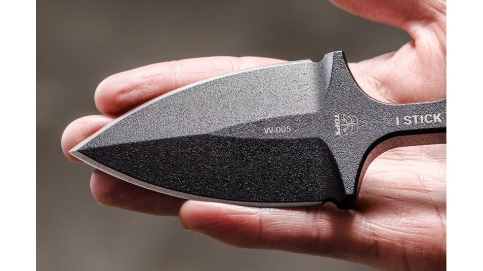 Tops Knives I Stick Fixed Blade Knife,3.50in Black 1075 RC 56-58 Steel,Black Canvas Micarta Handle, Black ISTK-01