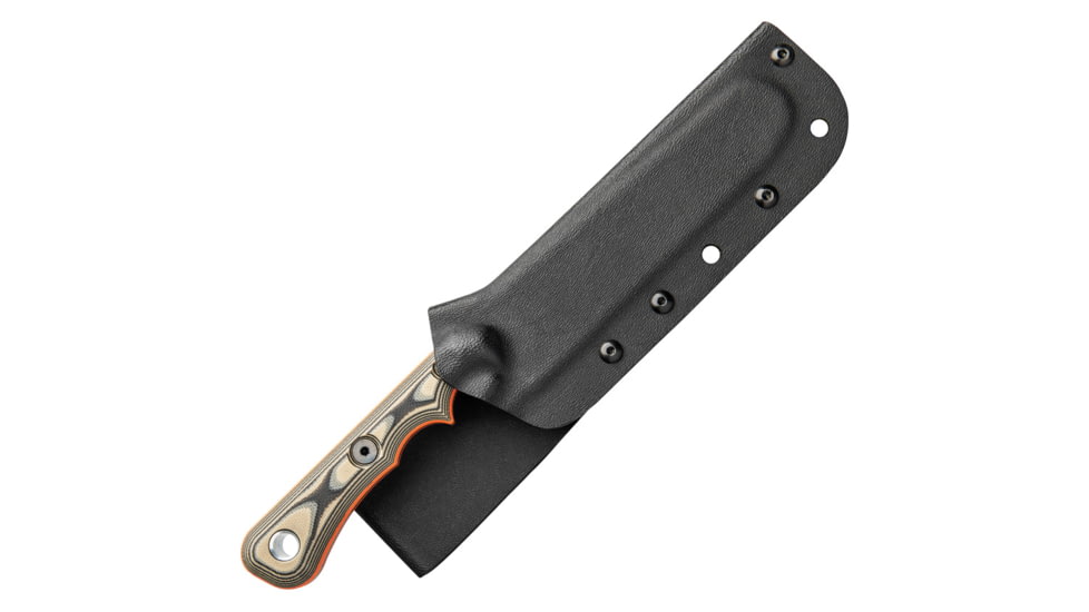 TOPS Knives Muley Saw by Leo Espinoza, 9.25in Overall, 4.75in Tumbled 154CM Stainless Blade, Black/Tan G10 Handle, Kydex Sheath, MSAW-01
