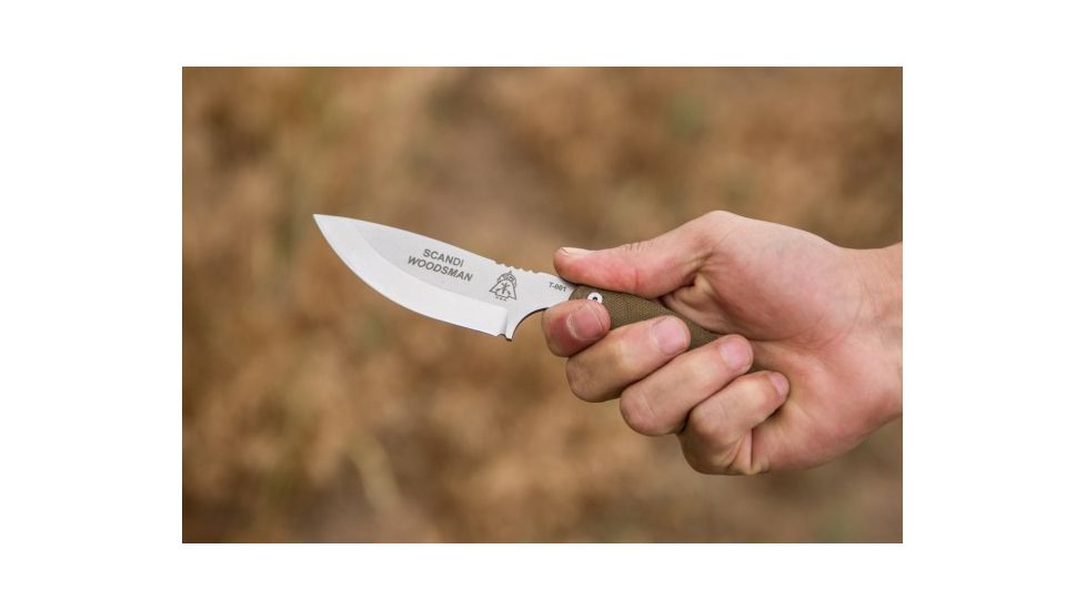 Tops Knives Scandi Woodsman Fixed Blade Knife, Green, 3.5in, SWOOD-3.5