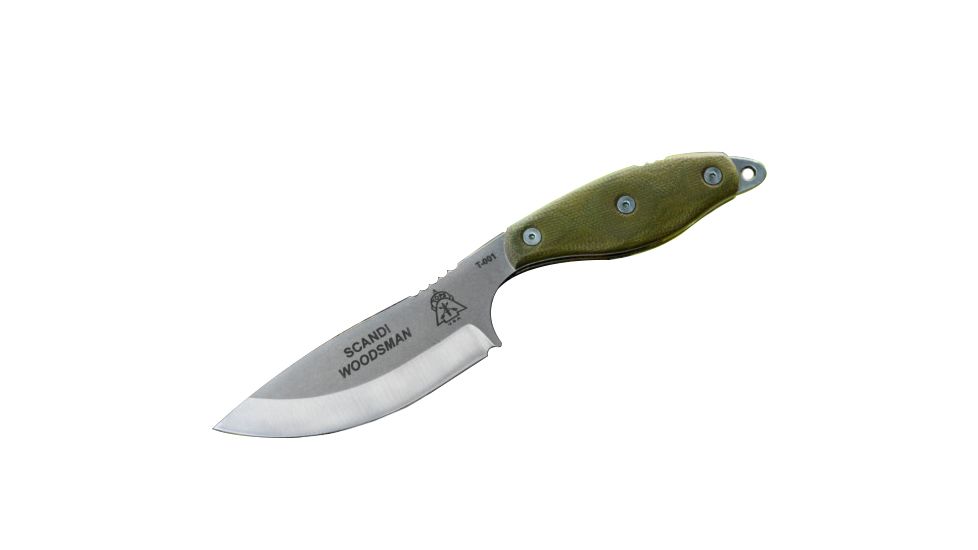 Tops Knives Scandi Woodsman Fixed Blade Knife, Green, 3.5in, SWOOD-3.5