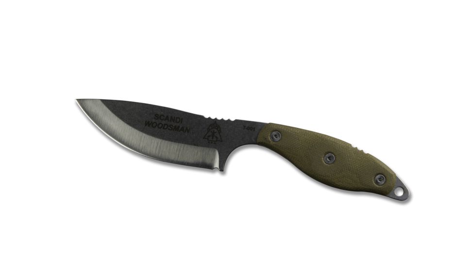 Tops Knives Scandi Woodsman Fixed Blade Knife, Green, 3.5in, SWOOD-3.5
