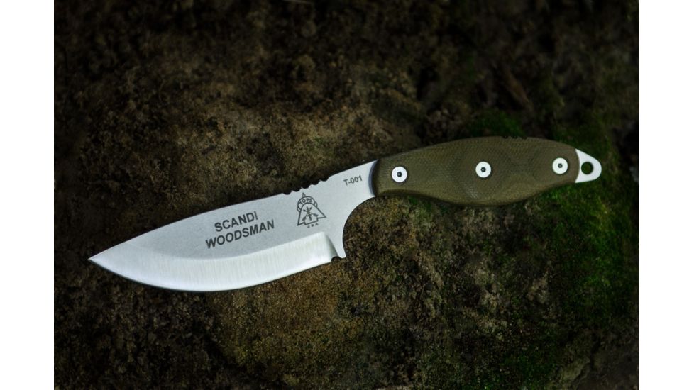 Tops Knives Scandi Woodsman Fixed Blade Knife, Green, 3.5in, SWOOD-3.5