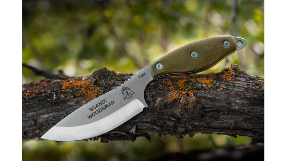Tops Knives Scandi Woodsman Fixed Blade Knife, Green, 3.5in, SWOOD-3.5