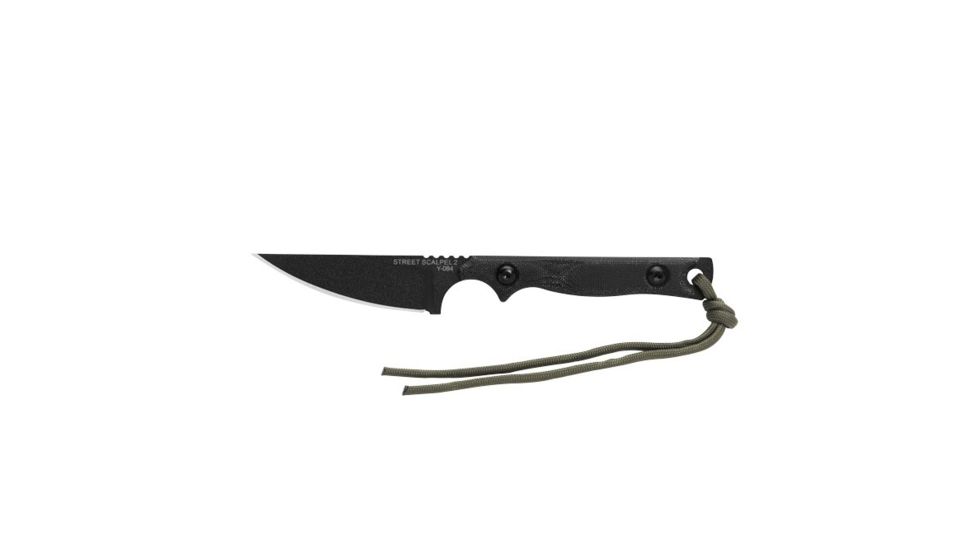 TOPS Knives Street Scalpel 2 Fixed Blade Knife, 3.13in, 1095 Carbon Steel Blade, Black Canvas Micarta Handle, SSS-02