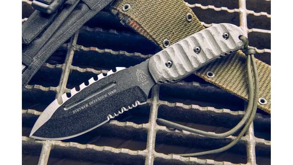 Tops Knives Stryker Defender Tool, Micarta RMT Handle, Black Combo Blade TKDEFT-01