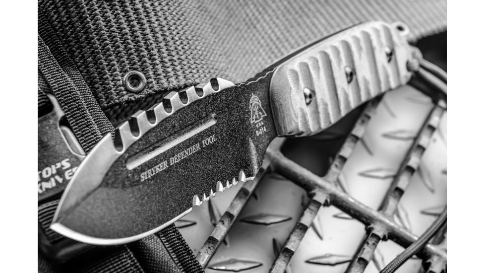 Tops Knives Stryker Defender Tool, Micarta RMT Handle, Black Combo Blade TKDEFT-01