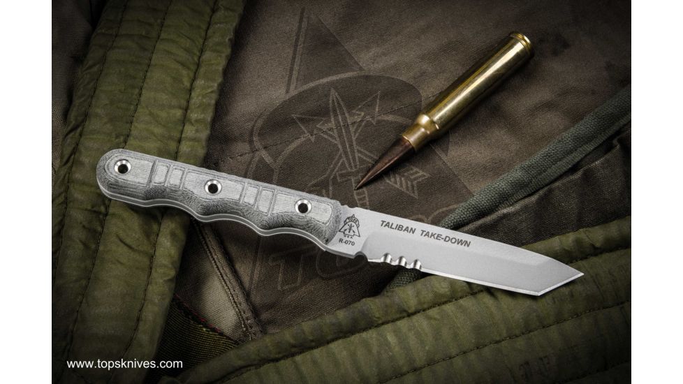Tops Knives Taliban Take Down, Micarta Handle, Gray Blade, Tanto TKTTD-01