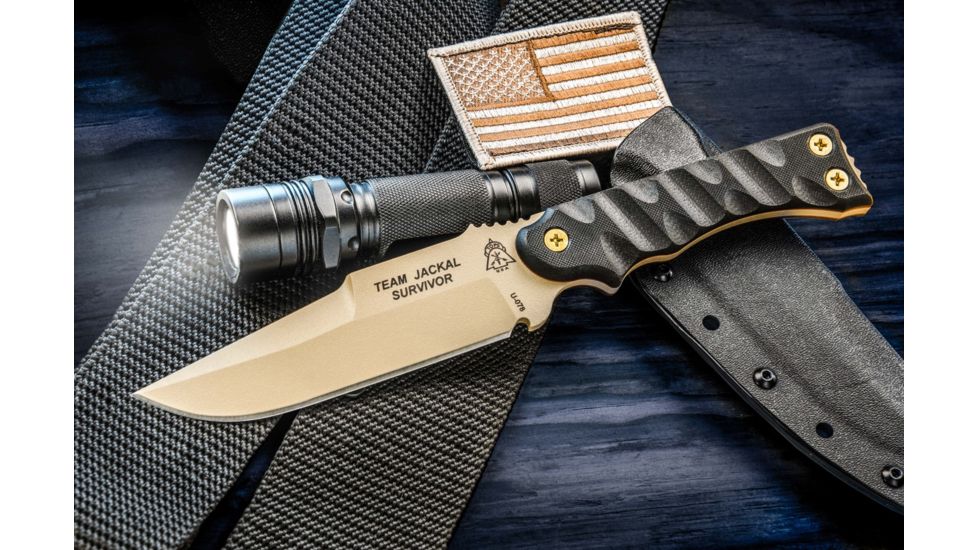 Tops Knives Team Jackal 5 Survivor Series Fixed Blade Knife, Black, 5in, TMJK-5S