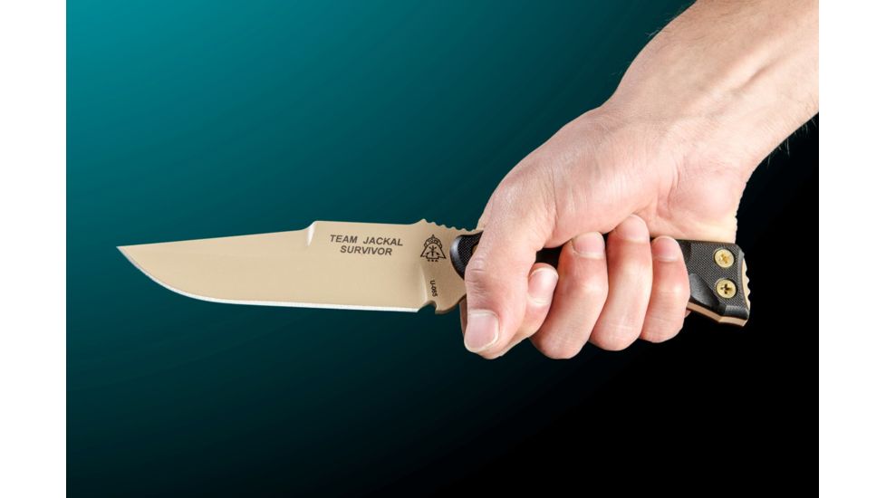 Tops Knives Team Jackal 5 Survivor Series Fixed Blade Knife, Black, 5in, TMJK-5S