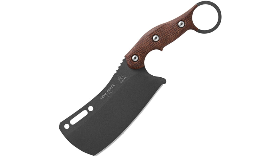 TOPS Knives Tidal Force Cleaver Knife, 4.88 1095HC steel blade, Brown burlap micarta handle, TFOR01