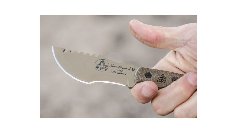 Tops Knives Tom Brown Mini Tracker 4 Fixed Blade Knife, Coyote Tan, 3.75in, TBT04-TAN